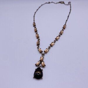 Nancy & Rise Vintage Style Necklace 16" Bronze Tone Link Chain Black Pendant